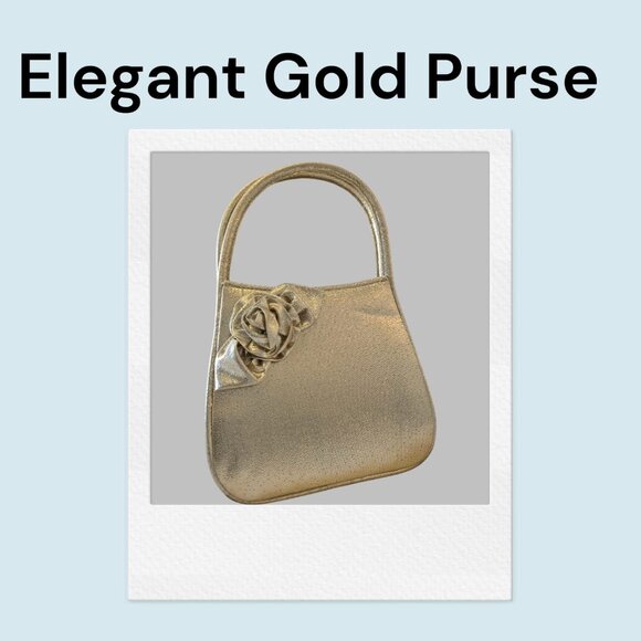 โจ Elegant Gold Evening Purse with Rosette Detail โจ - Picture 1 of 4
